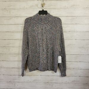 Time & Tru Women's Gray Multicolor Accents Cable Knit Sweater Medium